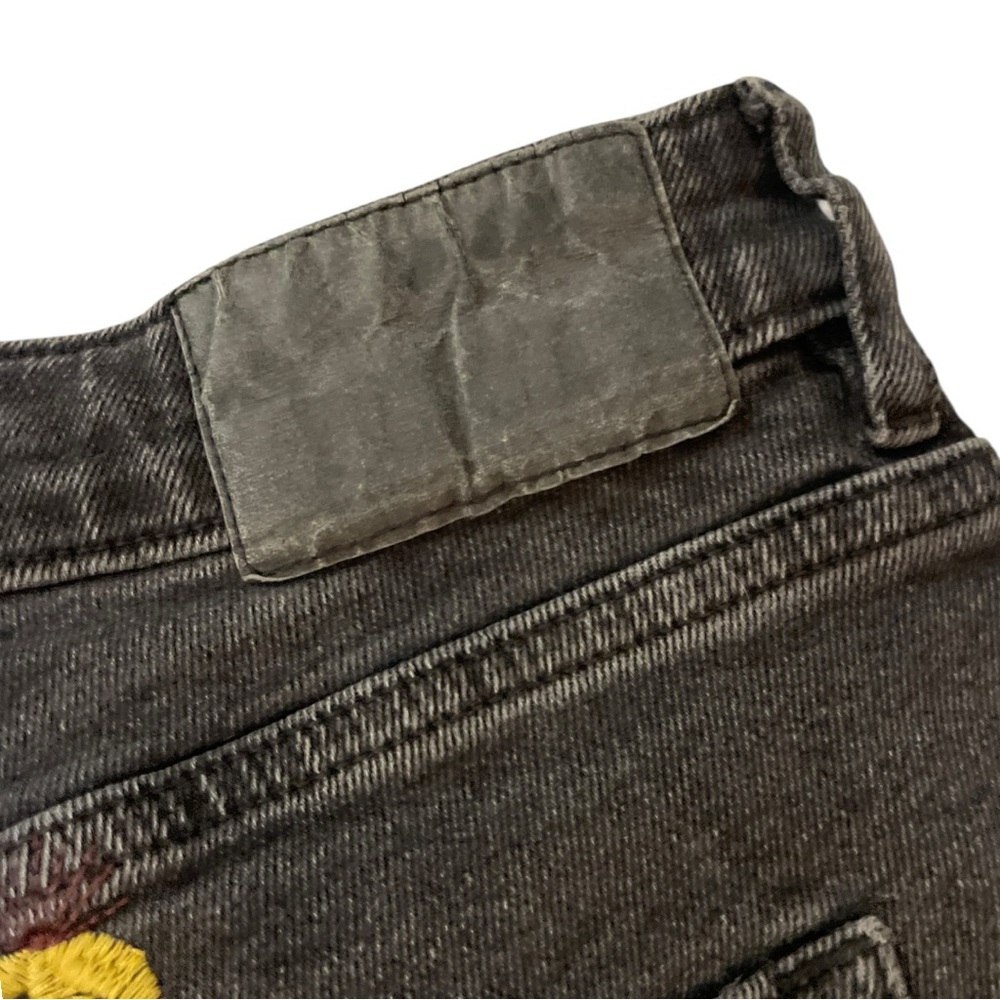 H&M Embroidered Floral Black Washed Denim Girlfriend Fit Jeans - Picture 7 of 12